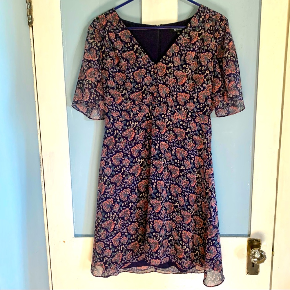 Madewell Flutter Sleeve Dress in Blue Orchid Floral - 6